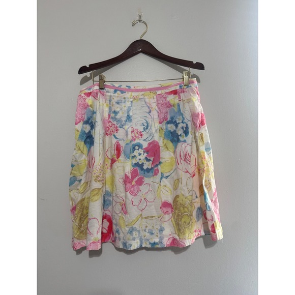 Sigrid Olsen Floral Watercolor Linen Blend Skirt Vintage Grandma Pleated Skirt - Picture 5 of 9